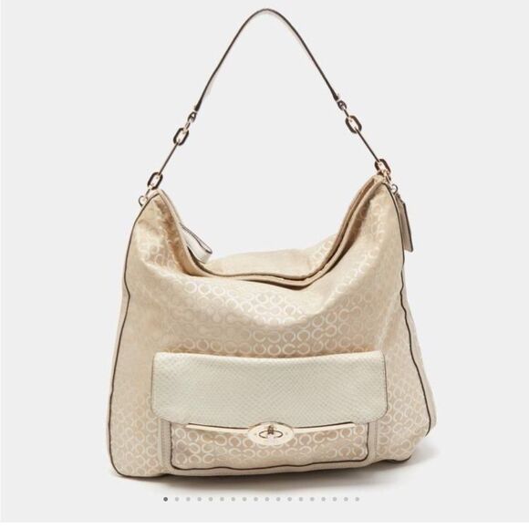 New Coach Cream Op Art Fabric Leather Madison Hobo Purse Neutral Minimalist - Picture 1 of 7